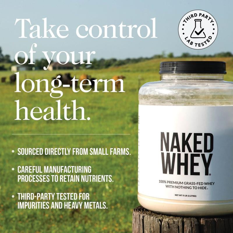 Naked Whey Vanilla Protein Powder - 2LB Grass-Fed, Non-Gmo, No Additives, 25G Protein, 5.9G Bcaas - Only 3 Ingredients