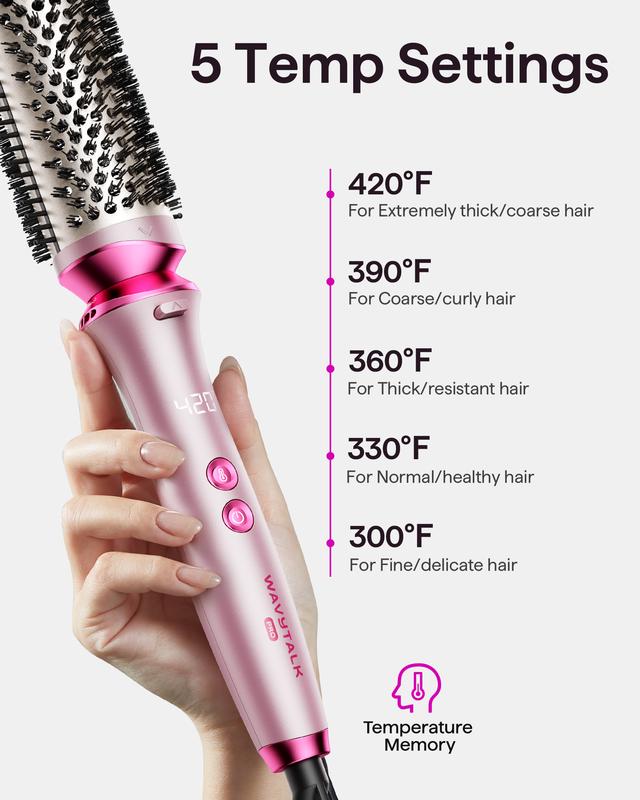 Wavytalk Heatwave Pro Ionic Thermal Brush Set: Negative Ion Styling with 3-Size Interchangeable Brushes - Dual Voltage for Salon Shine & One-Step Blowouts (Short/Long Hair) , Pink