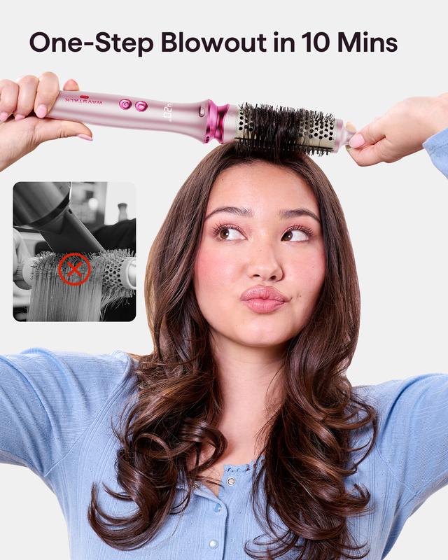 Wavytalk Heatwave Pro Ionic Thermal Brush Set: Negative Ion Styling with 3-Size Interchangeable Brushes - Dual Voltage for Salon Shine & One-Step Blowouts (Short/Long Hair) , Pink