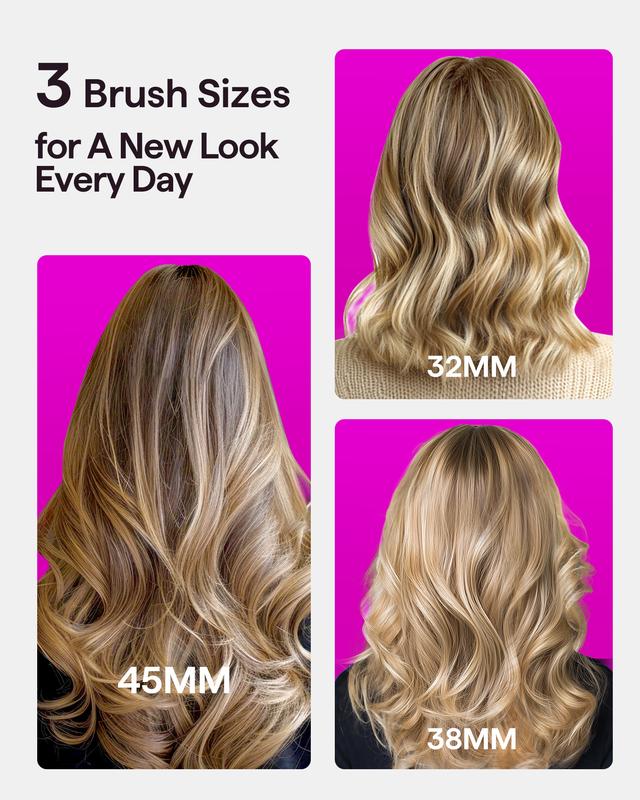 Wavytalk Heatwave Pro Ionic Thermal Brush Set: Negative Ion Styling with 3-Size Interchangeable Brushes - Dual Voltage for Salon Shine & One-Step Blowouts (Short/Long Hair) , Pink